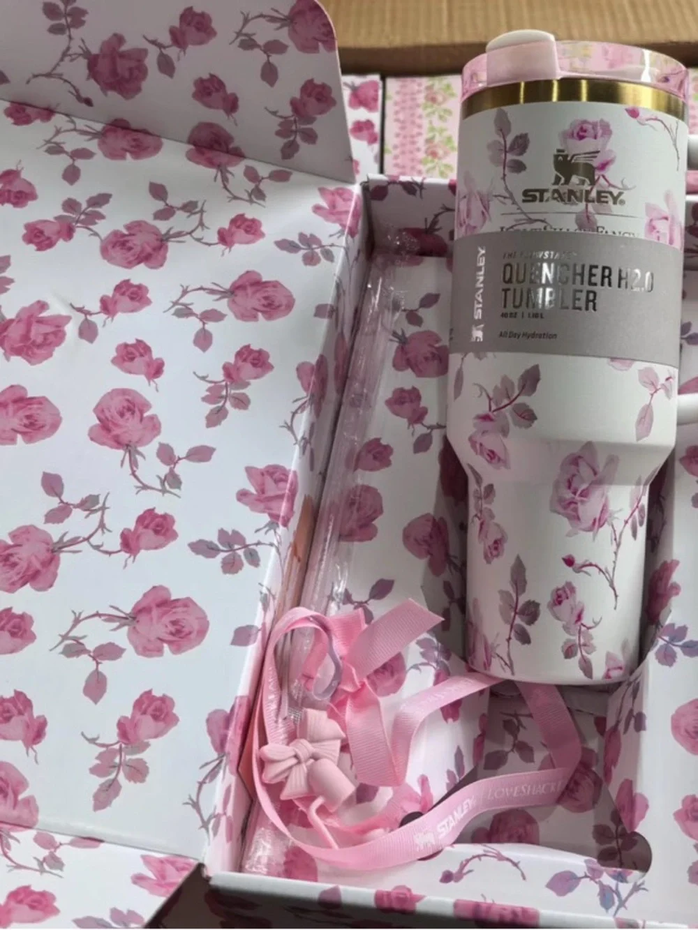 Stanley White & Pink Floral Quencher Tumbler with Handle